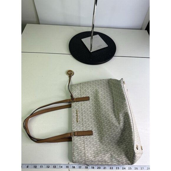 Michael Kors Jet Set Travel Md Carryall Tote White Canvas - Picture 7 of 11